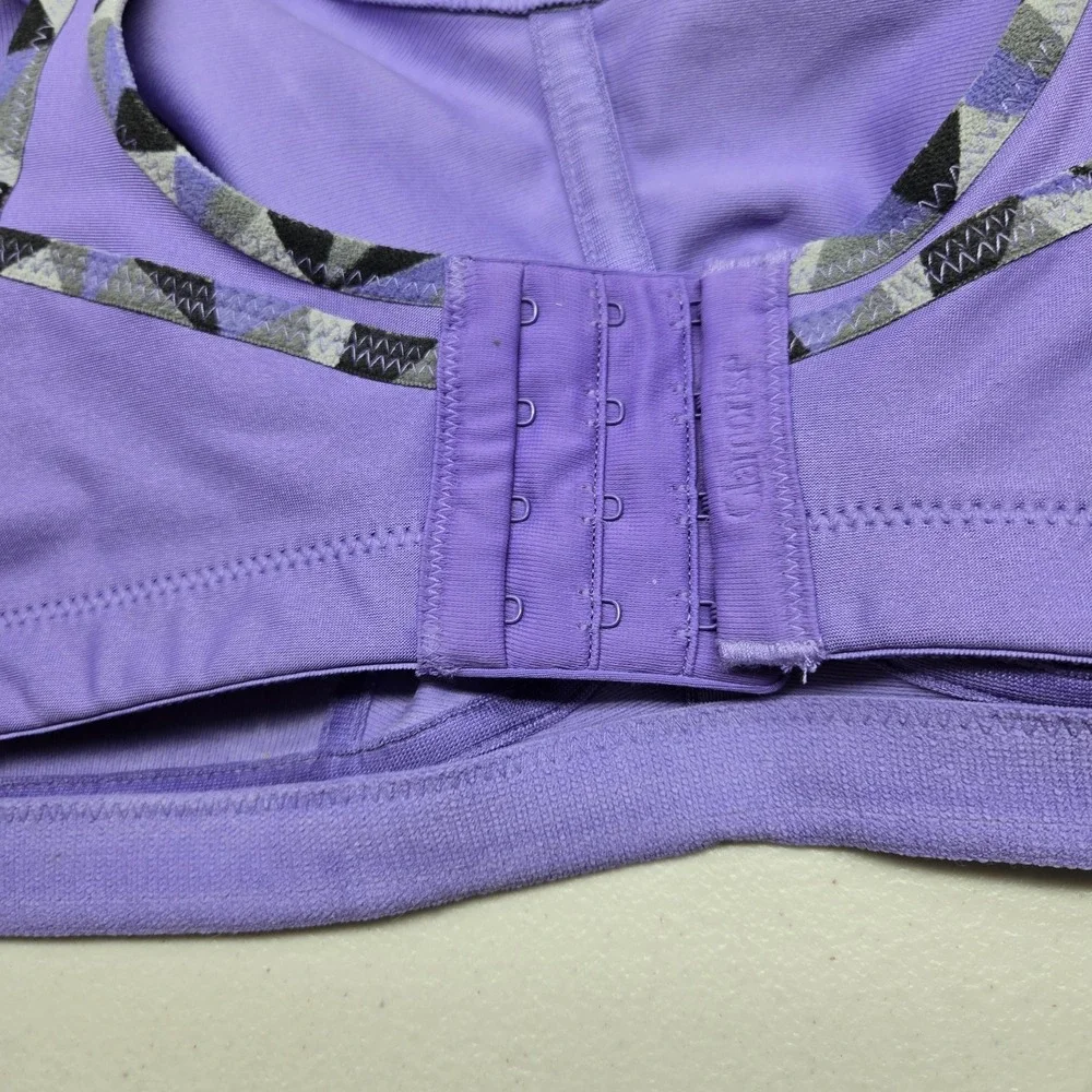 Glamorise Women Sports Bra 50DD Purple Geometric Wireless Adjustable Straps READ